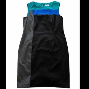 Calvin Klein black blue green gray xolorblock sleeveless shift dress
